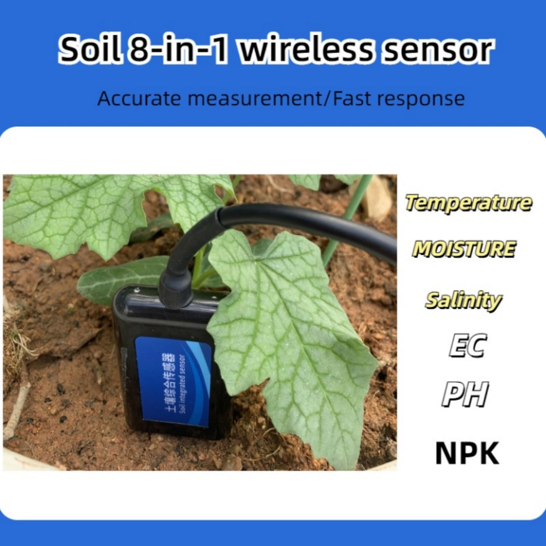 Lora Wireless Soil 8 in 1 Temperature Humidity EC PH Sensors Soil Moisture Conductivity NPK Meter